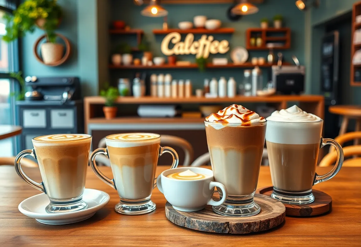 A colorful display of Arabic coffee drinks at Barakah Beans café in Orlando