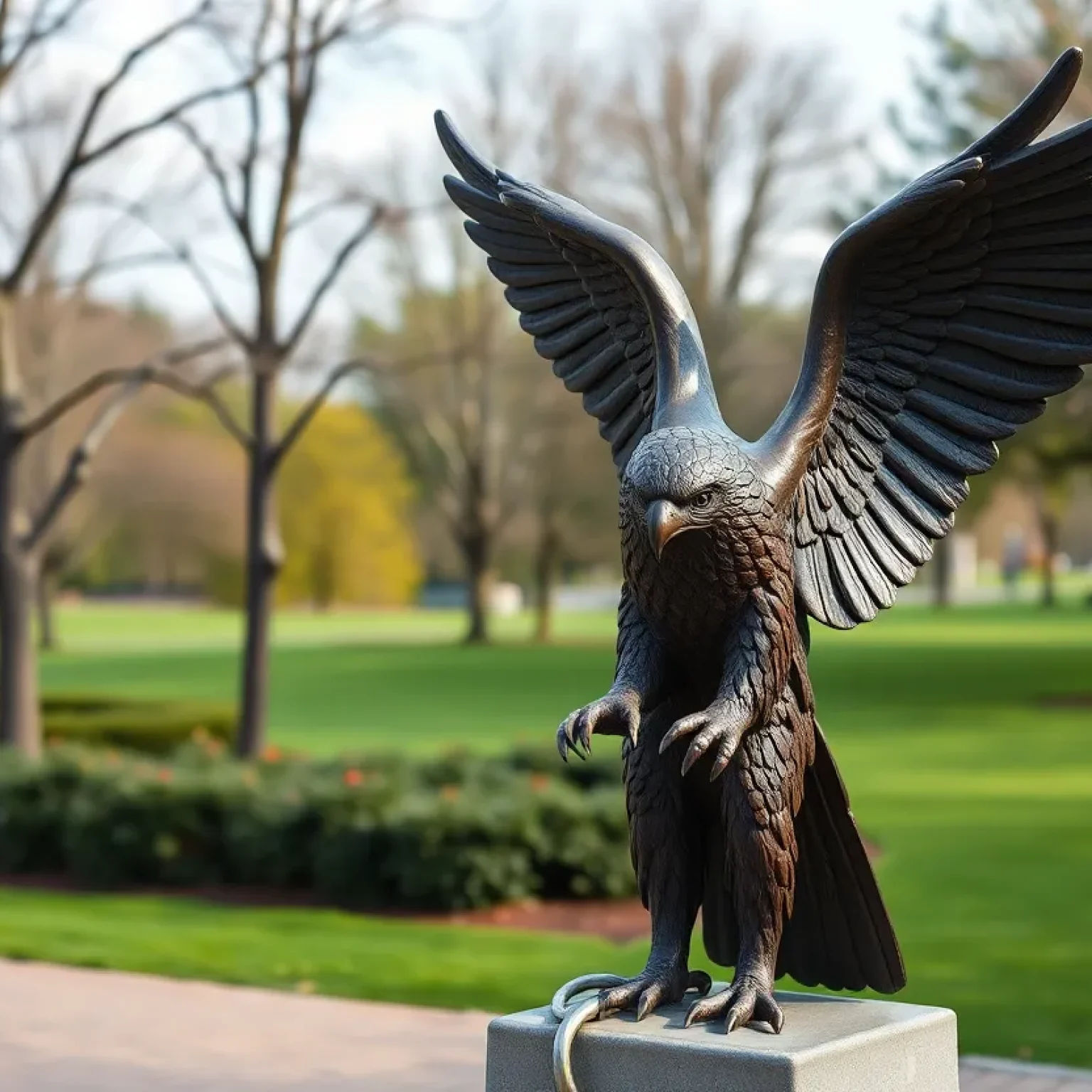 Bronze eagle statue symbolizing estranged memories and loss.
