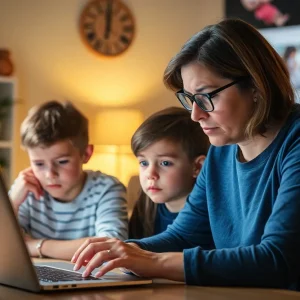 A concerned parent observing their child's online activity
