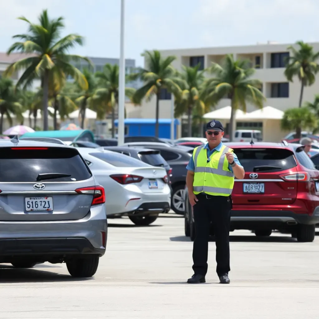 Busy parking area in Cocoa Beach, Florida