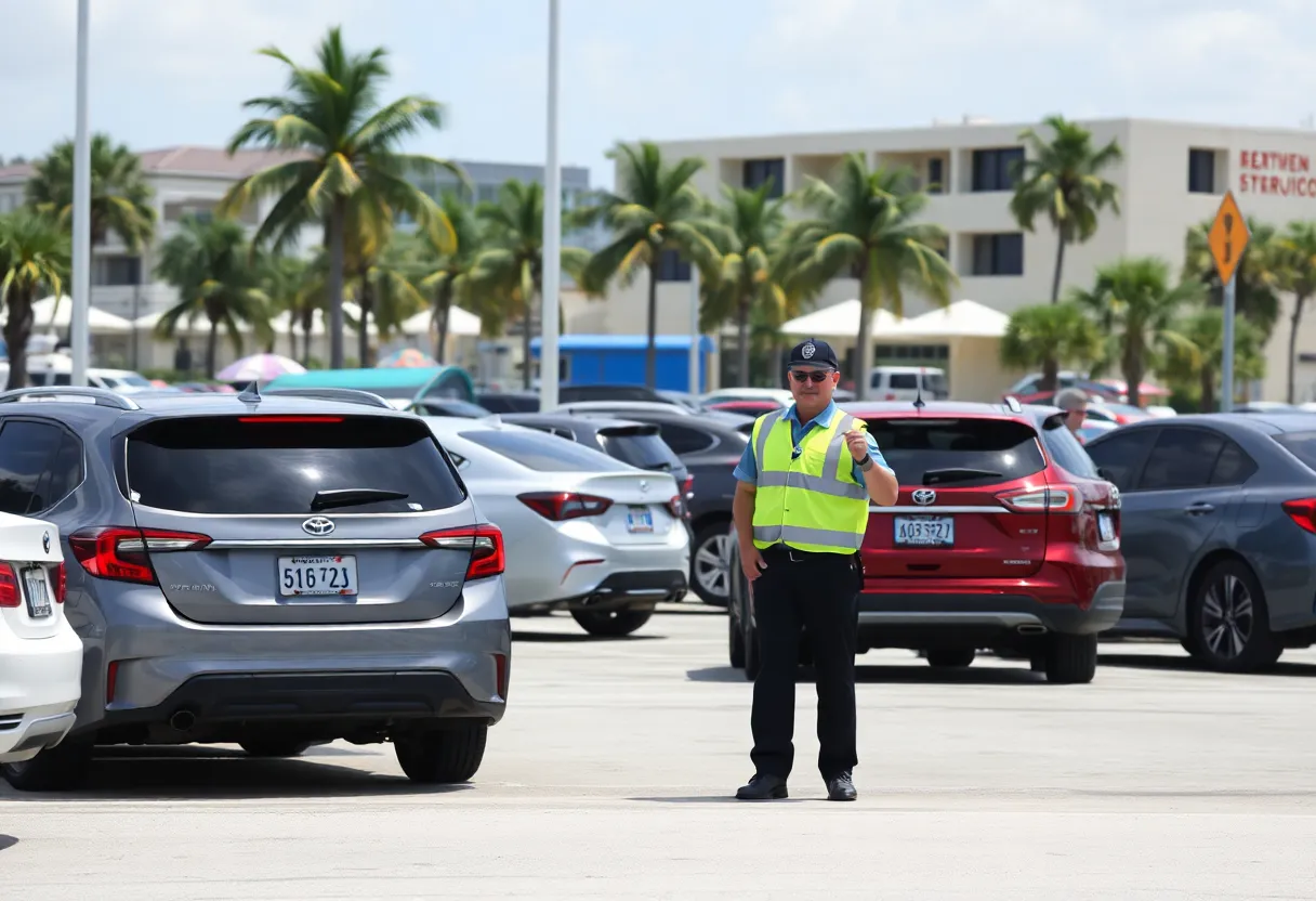 Busy parking area in Cocoa Beach, Florida