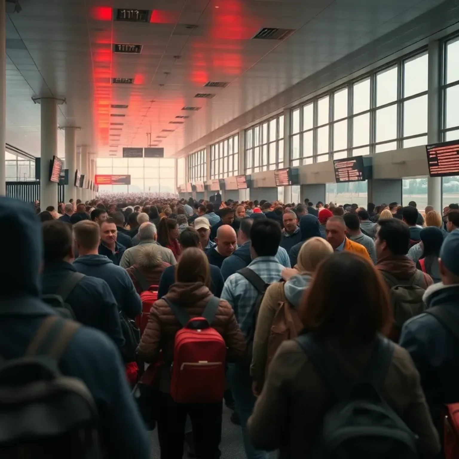 Crowded Airport During Thunderstorm