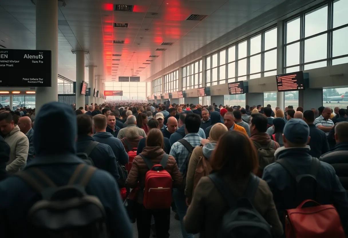 Crowded Airport During Thunderstorm