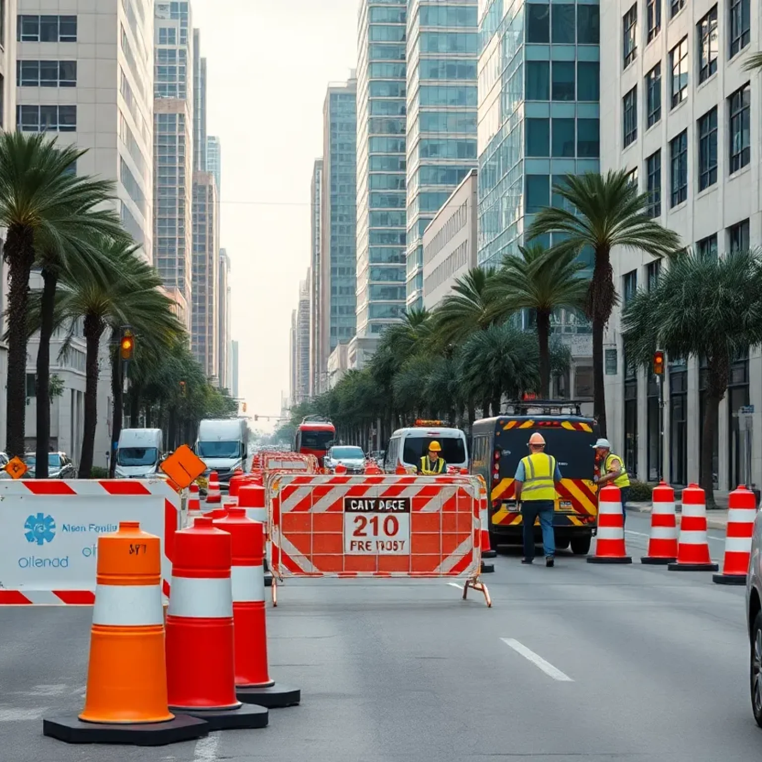 Construction work on South Street in Downtown Orlando