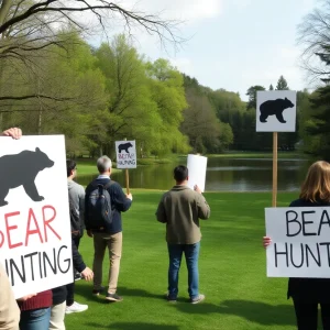Animal rights advocates protesting against the Florida black bear hunt at Lake Eola Park.