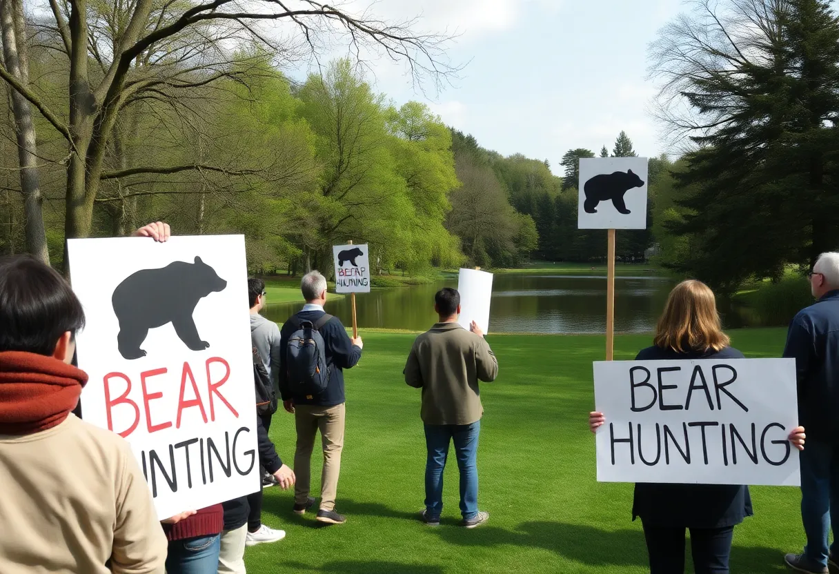 Animal rights advocates protesting against the Florida black bear hunt at Lake Eola Park.