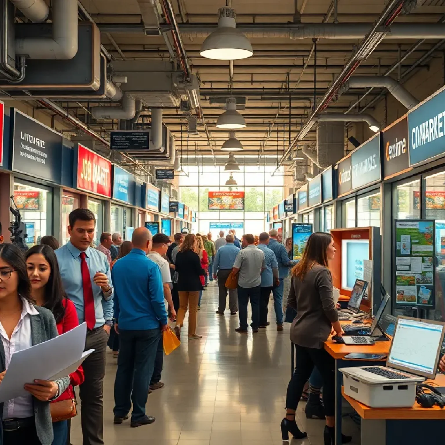 A vibrant scene illustrating Florida's job market with diverse professionals at work.
