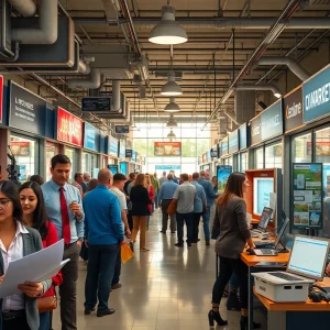 A vibrant scene illustrating Florida's job market with diverse professionals at work.