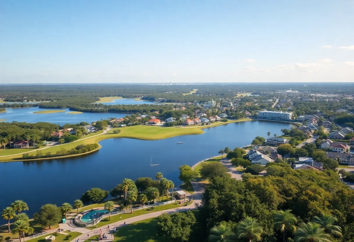 Landscape view of a Florida city with lakes and hills