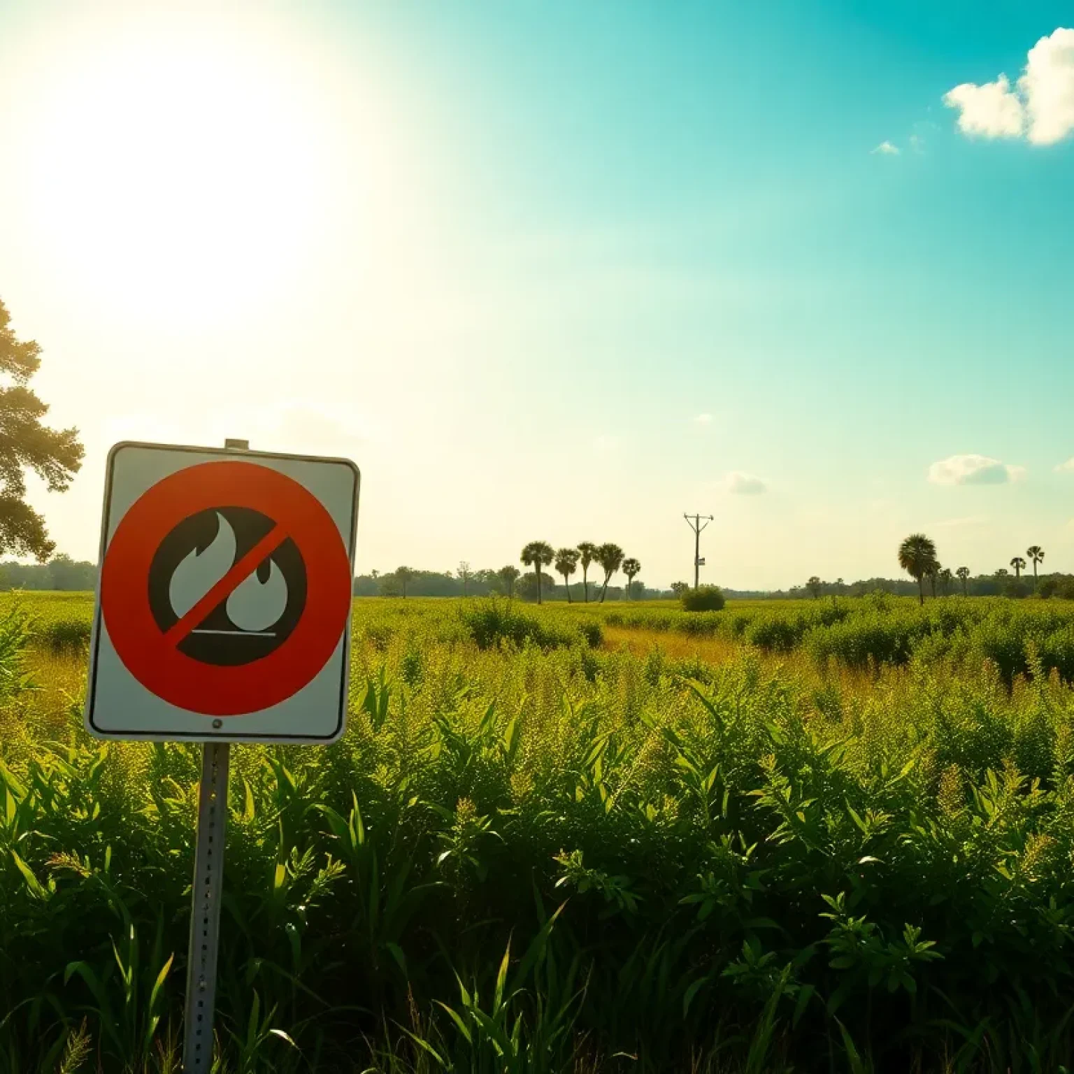 A sunny Florida landscape highlighting fire risk awareness