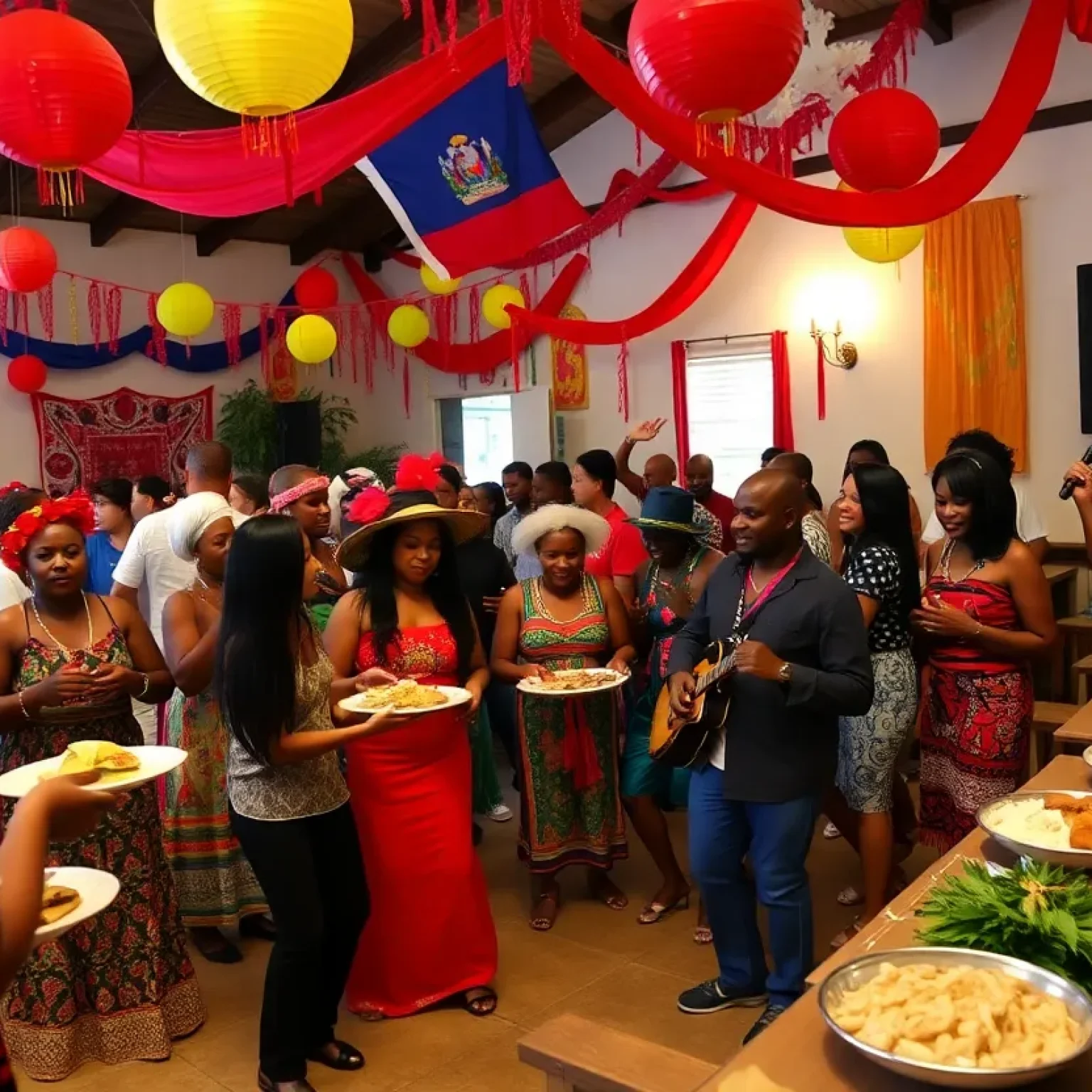 Vibrant celebration of Haitian culture with traditional music and food.