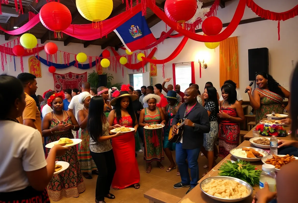 Vibrant celebration of Haitian culture with traditional music and food.