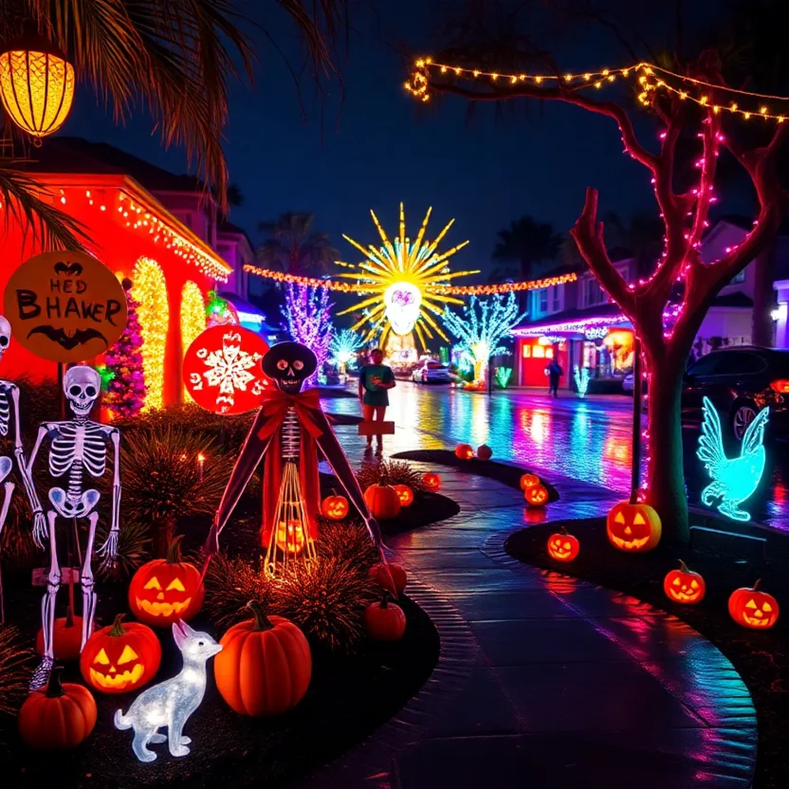 Halloween decorations with flood effects in Orlando