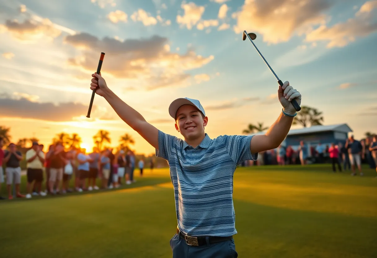 Young golfer celebrating victory at SEMO Conference Championship