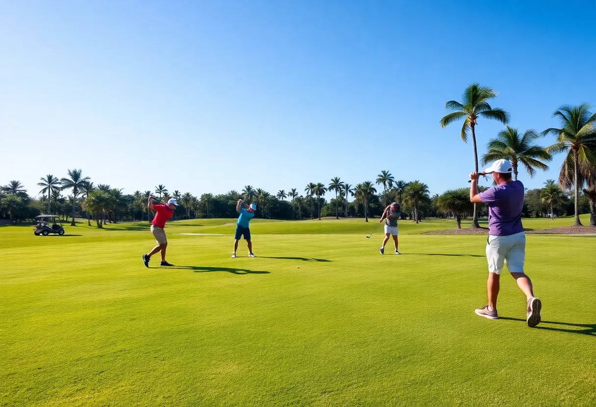 Golfers practicing swings at Marriott Golf Academy in Orlando