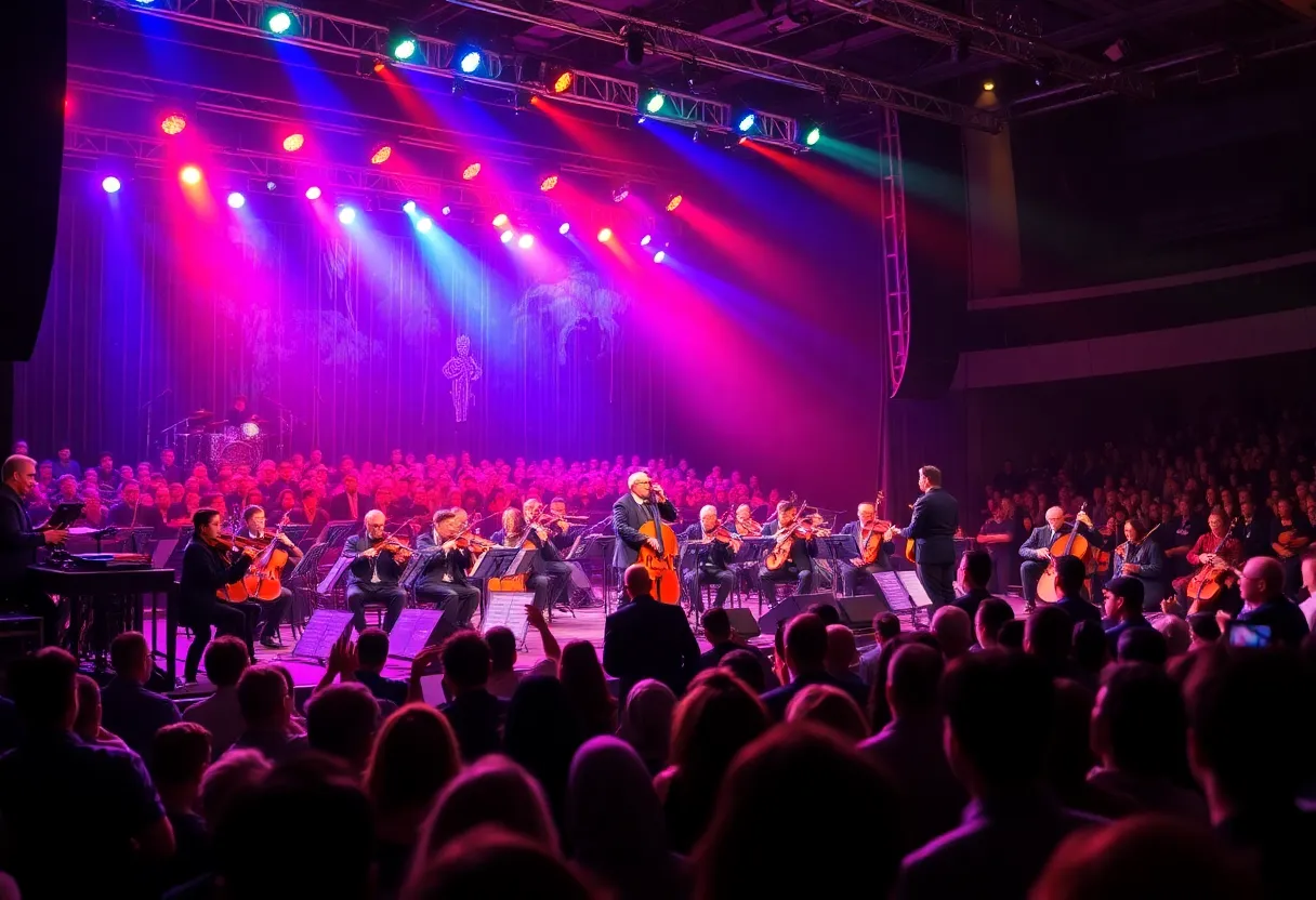 Concert audience enjoying a Broadway performance with an orchestra.