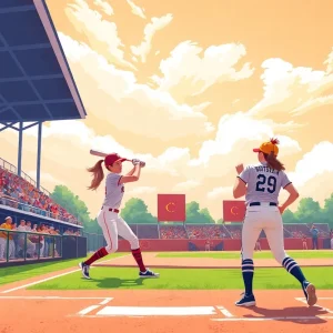 Collegiate softball players competing during NCAA tournament