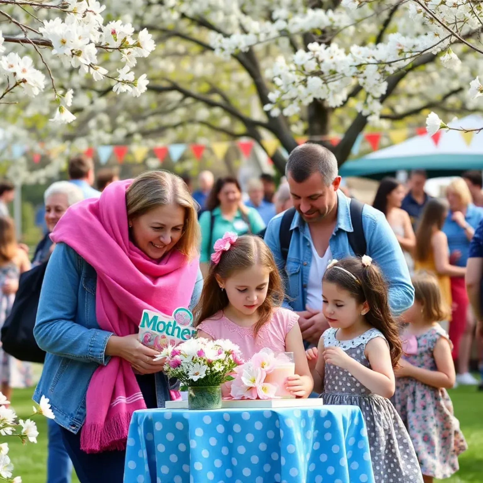 Families celebrating Mother's Day in Orlando with flowers and activities