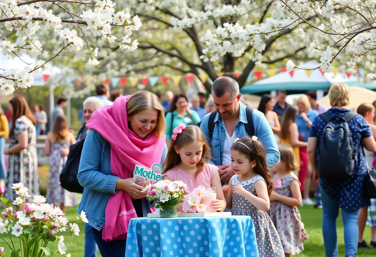 Families celebrating Mother's Day in Orlando with flowers and activities