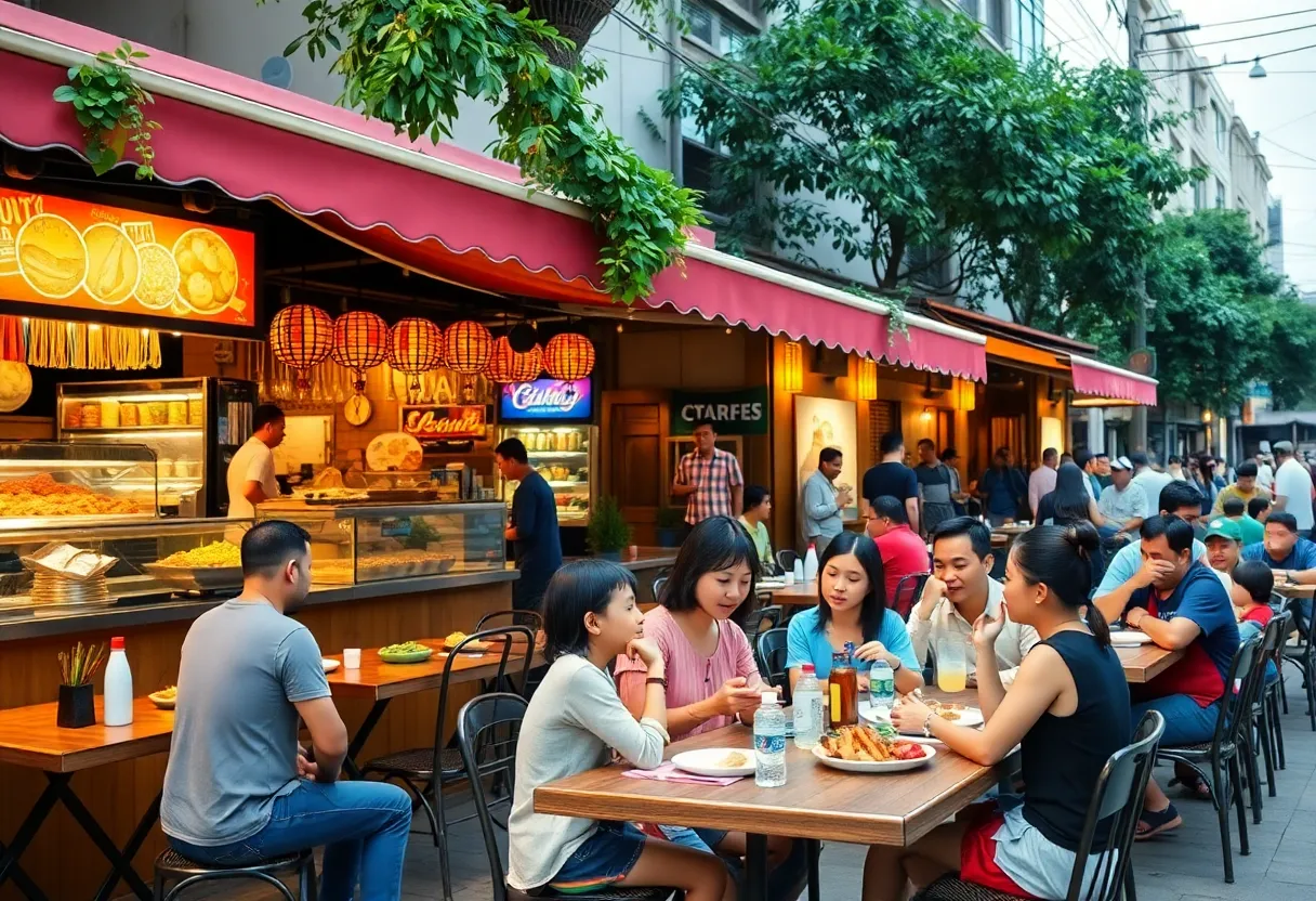 Diverse dining options in Orlando with families enjoying their meals.
