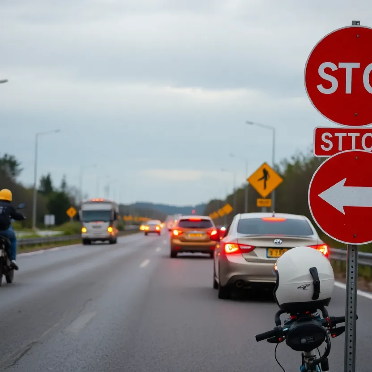 Traffic accident scene with moped and SUV on a road