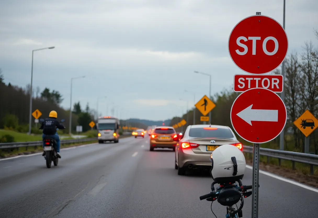 Traffic accident scene with moped and SUV on a road