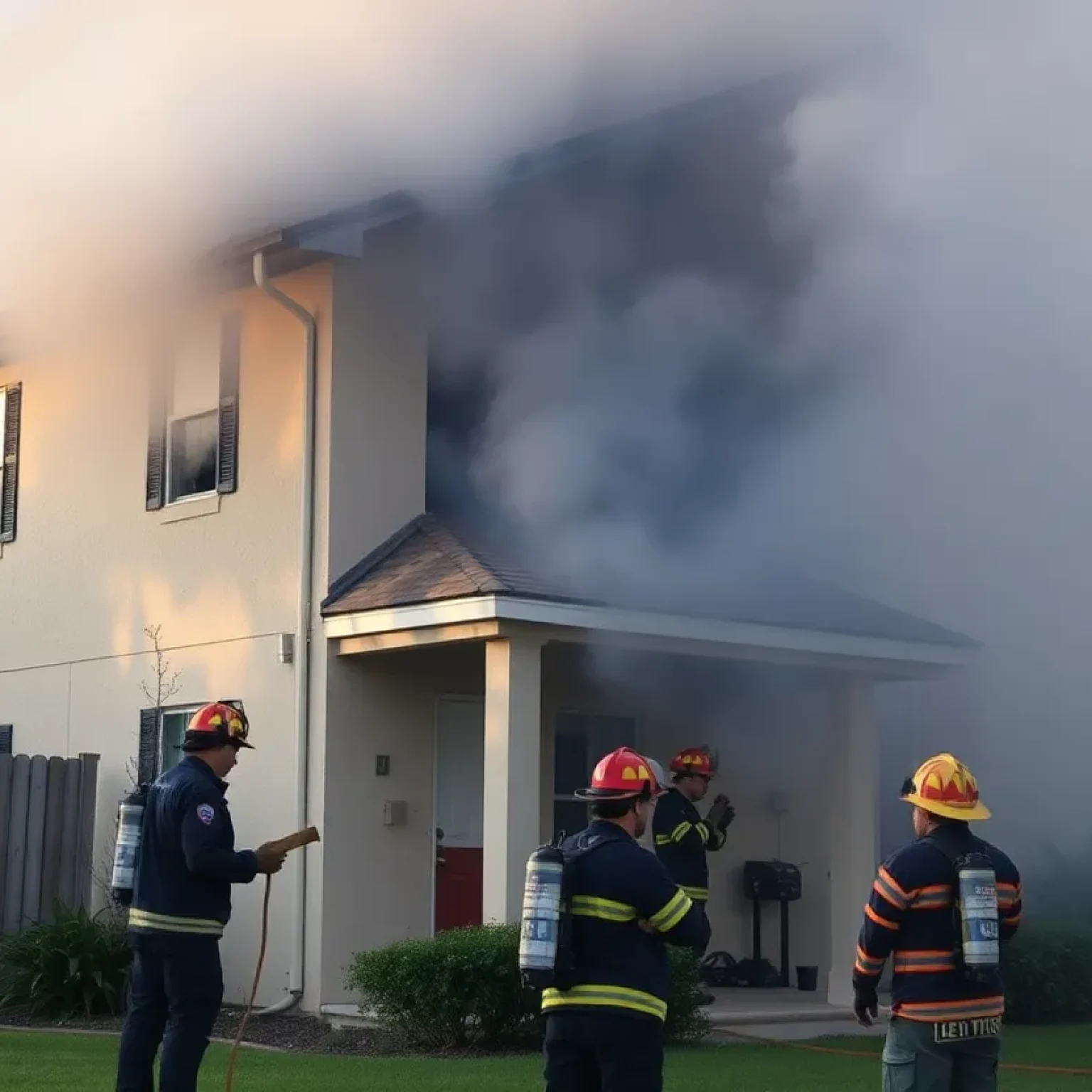 Firefighters responding to an apartment fire in Orlando, rescuing animals and ensuring safety.