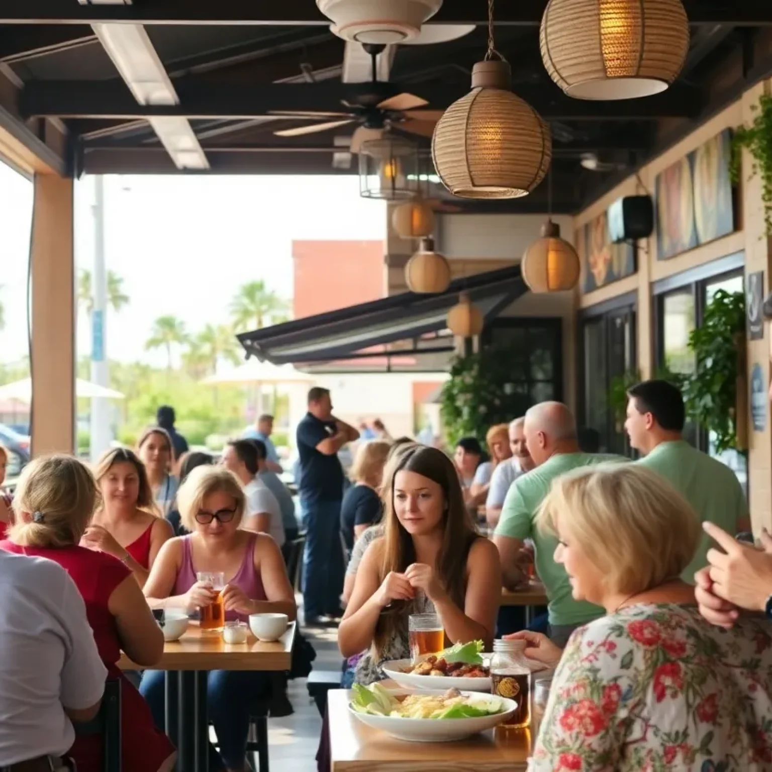 Diverse dining experiences in Orlando with patrons enjoying various cuisines.