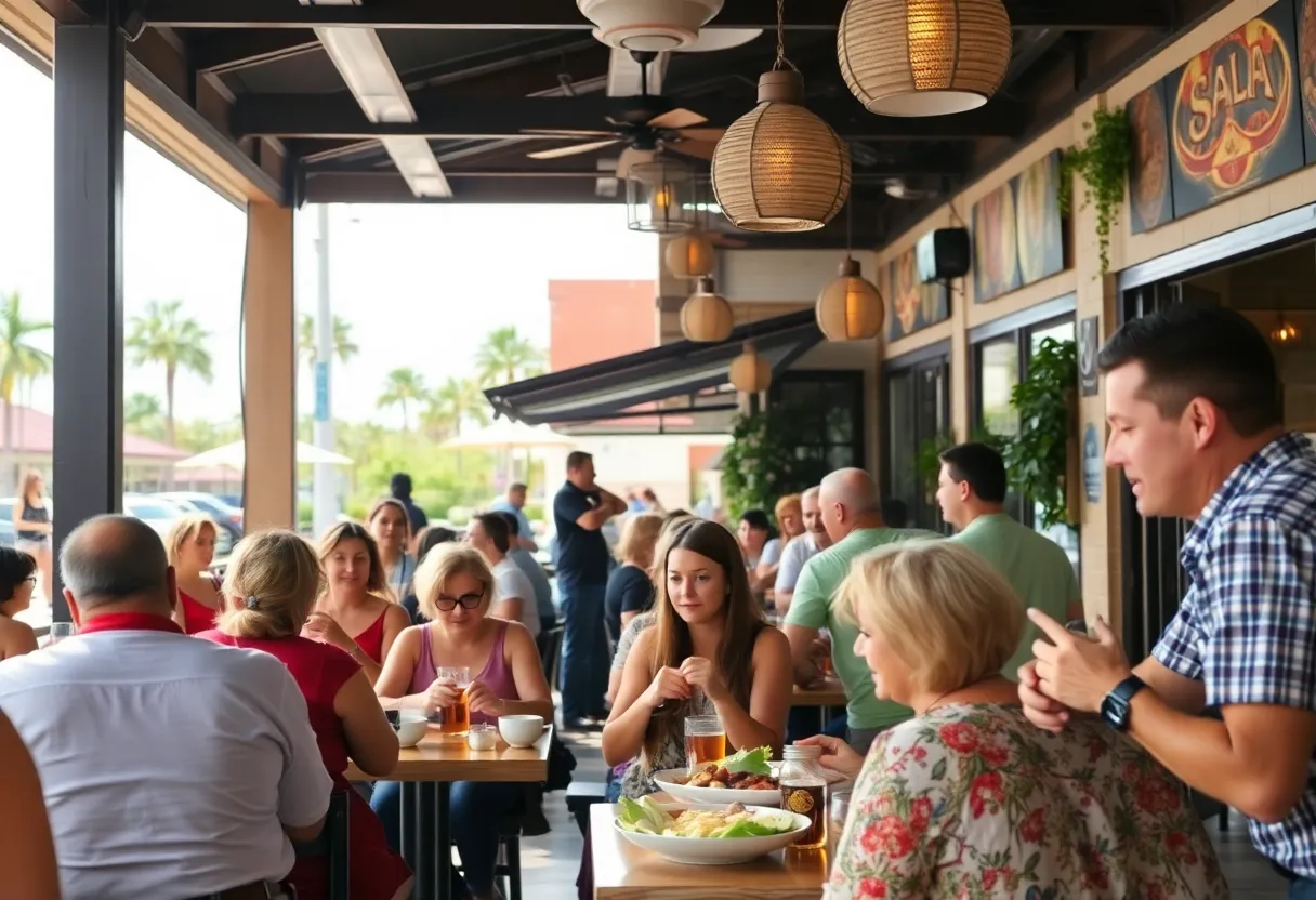 Diverse dining experiences in Orlando with patrons enjoying various cuisines.