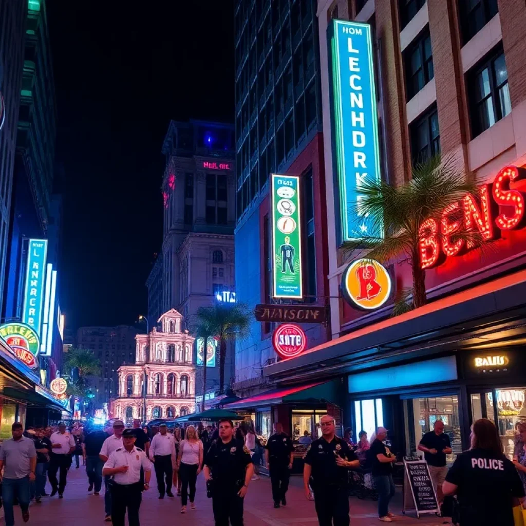 Orlando downtown nightlife scene with police presence