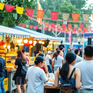 Crowd enjoying food and drinks at an Orlando food festival