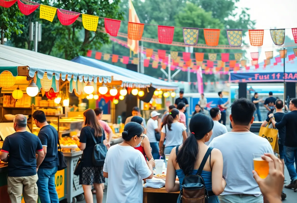 Crowd enjoying food and drinks at an Orlando food festival