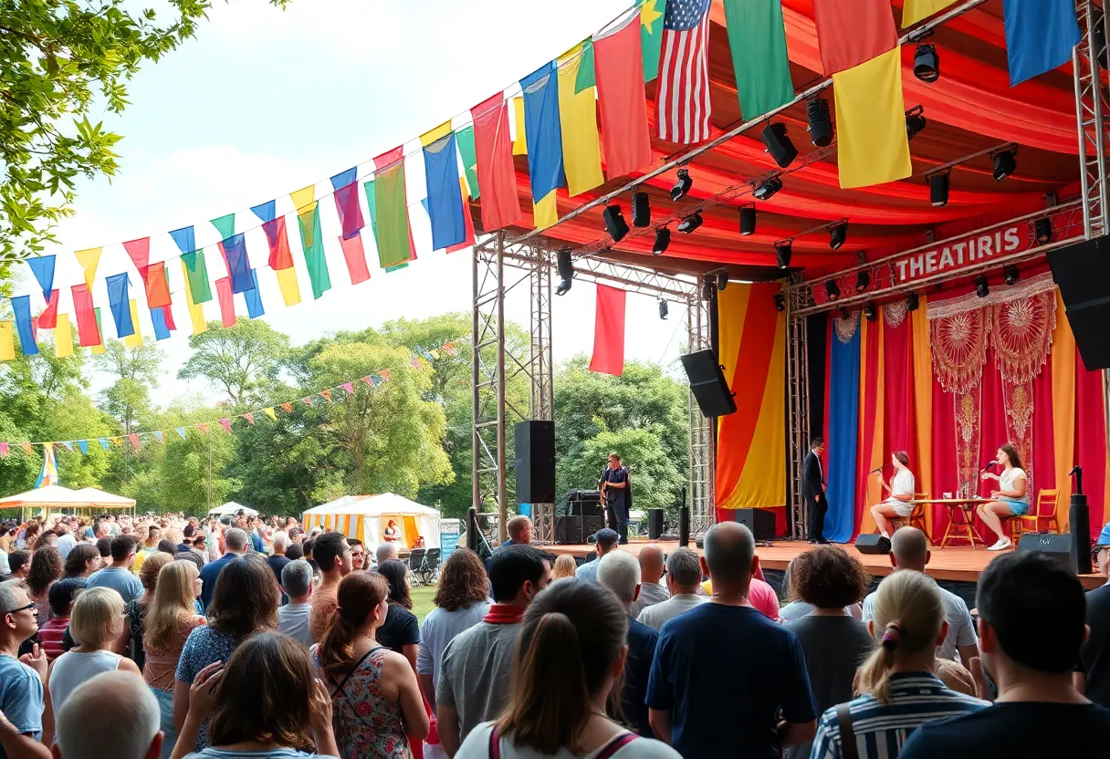Crowd enjoying performing arts at the Orlando Fringe Theatre Festival.
