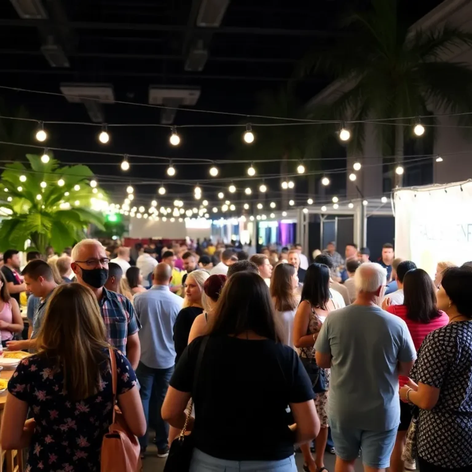 Guests enjoying food and music at the 4Roots Farm fundraising event in Orlando