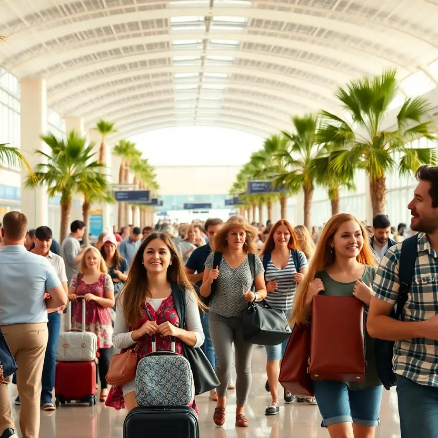 Travelers in Orlando International Airport during the holiday weekend