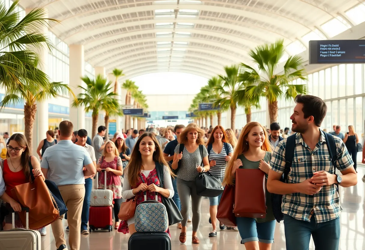Travelers in Orlando International Airport during the holiday weekend