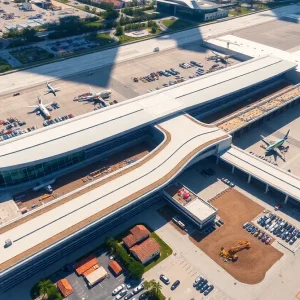 Aerial view of Orlando International Airport with renovation plans in progress
