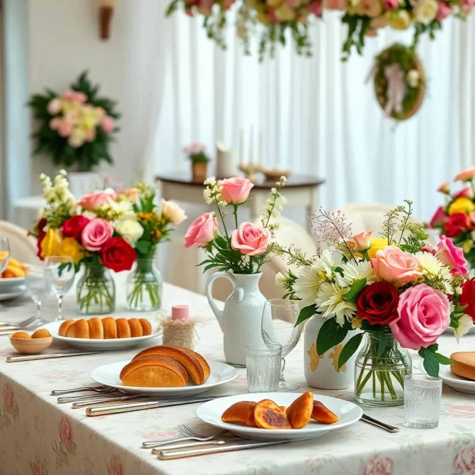 A beautifully arranged Mother's Day brunch table in Orlando