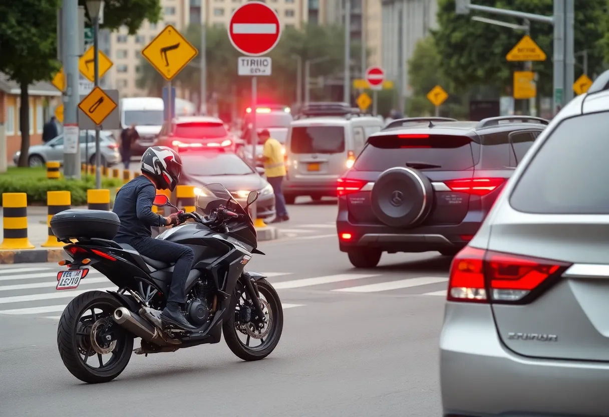 Scene of a motorcycle crash at a busy intersection in Orlando