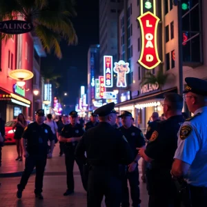 Downtown Orlando nightlife with visible police presence and safety discussions