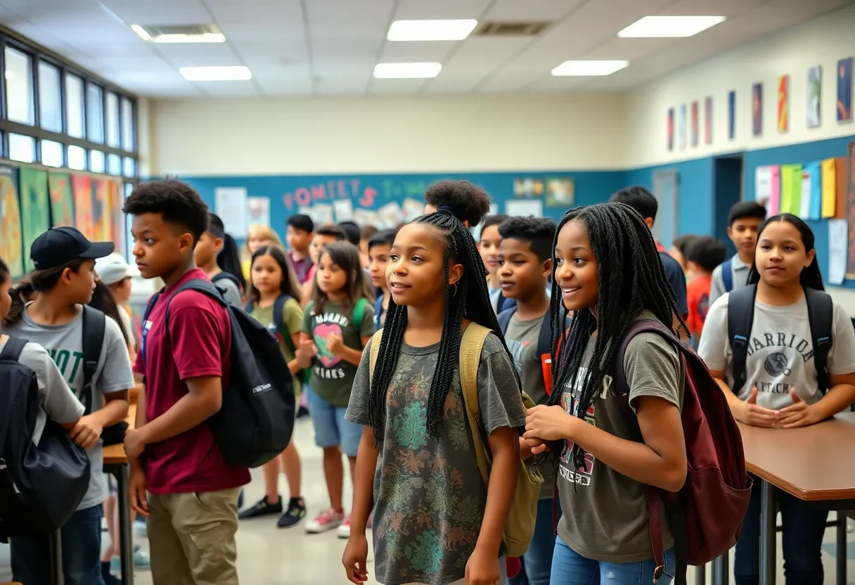 Diverse students engaging in activities at a public high school in Orlando