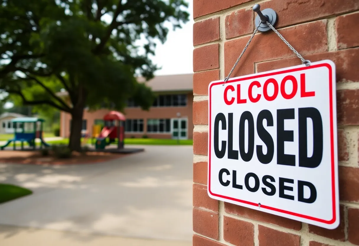 Closed Orlando school building with empty classrooms