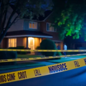 Police tape in front of a house indicating a crime scene investigation
