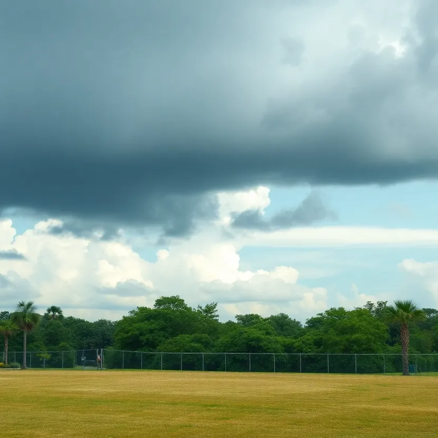 Cloudy sky over dry lawns in Orlando, Florida