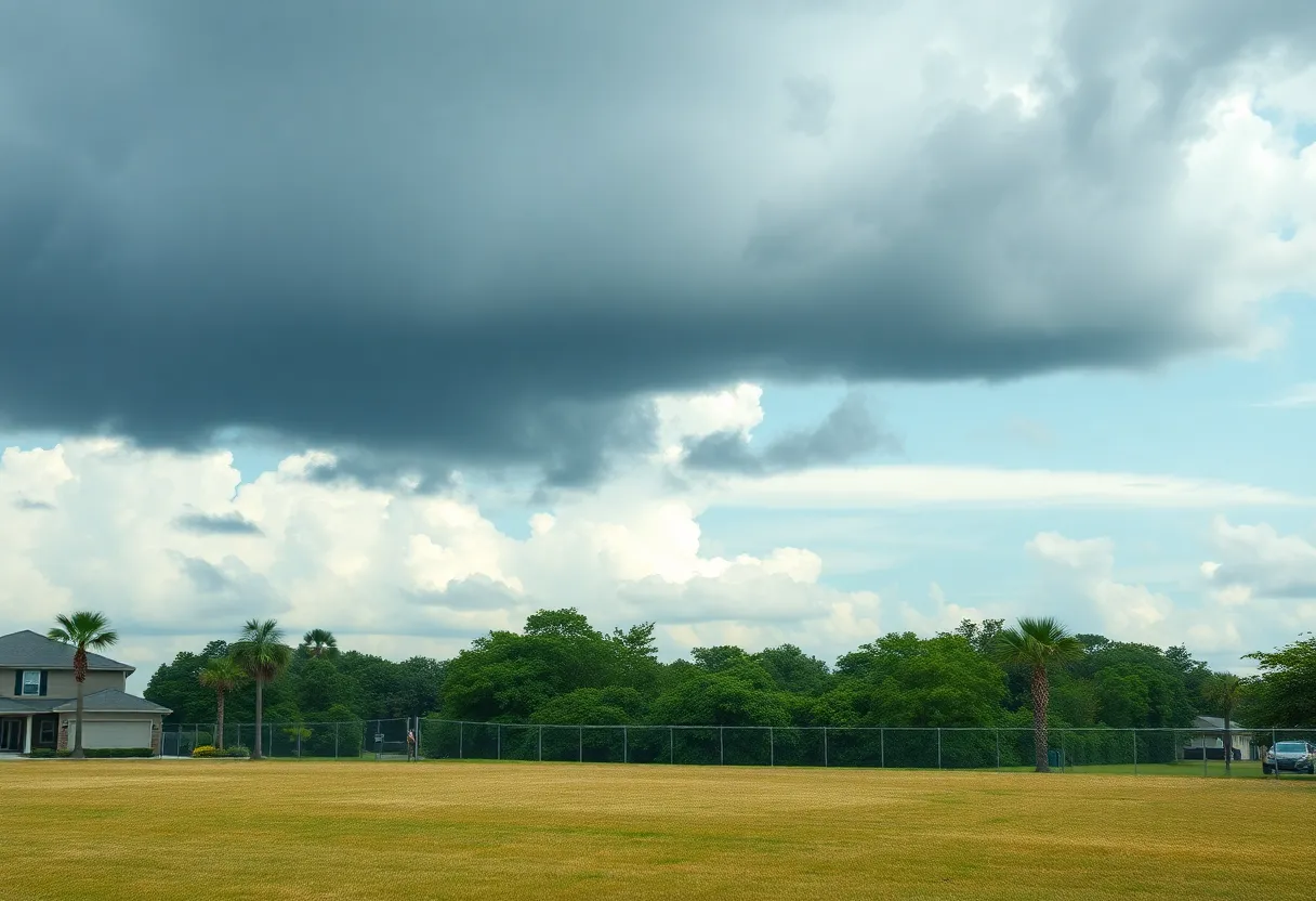 Cloudy sky over dry lawns in Orlando, Florida