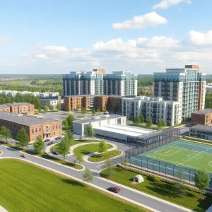 Rendering of a mixed-use development at Osceola Heritage Park