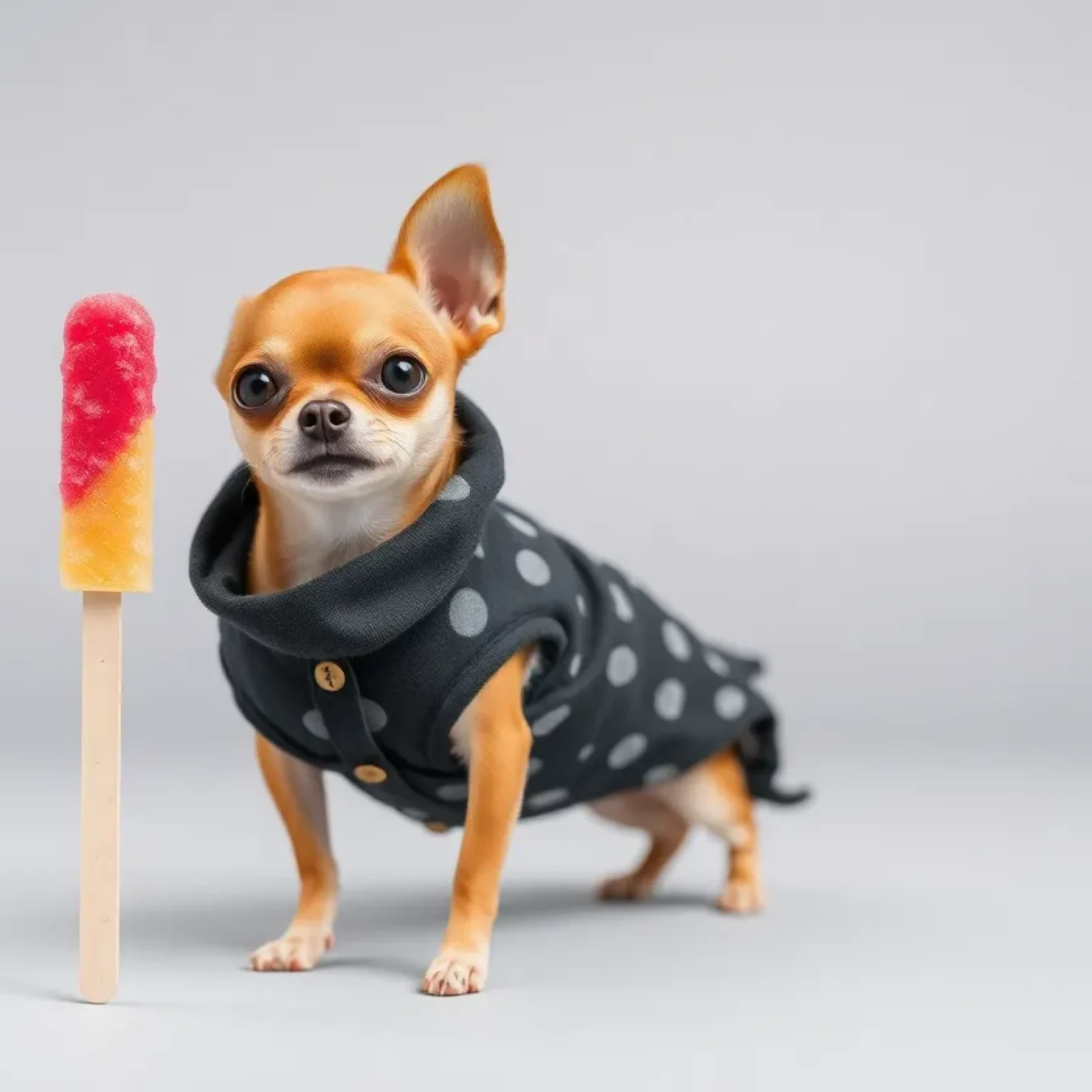 Pearl the Chihuahua, world's shortest dog, with a popsicle stick.