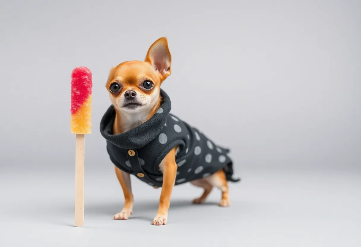 Pearl the Chihuahua, world's shortest dog, with a popsicle stick.