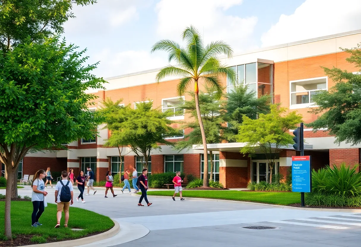 A private high school in Orlando with students enjoying the campus.