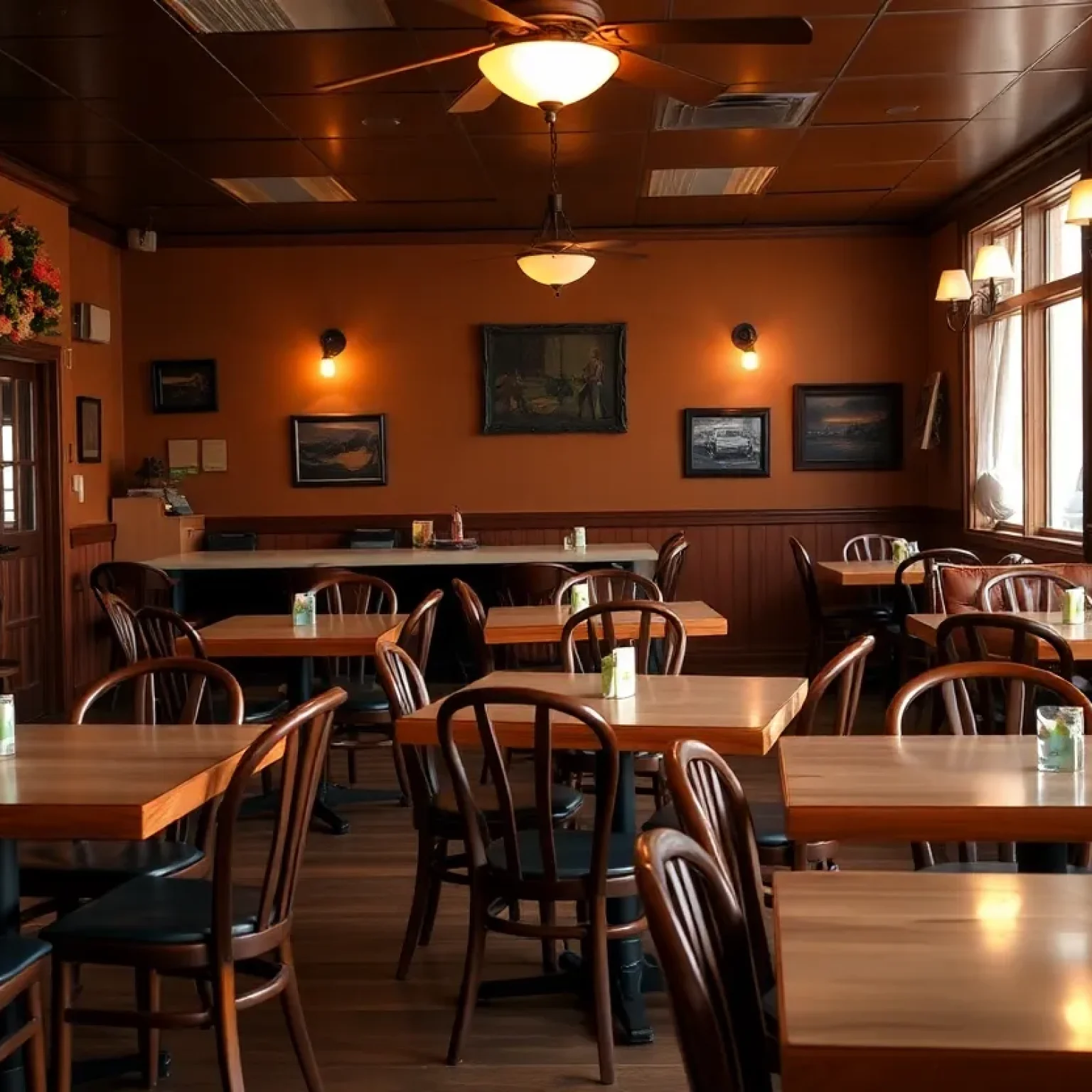 Interior of Soco Thornton Park restaurant showing empty tables